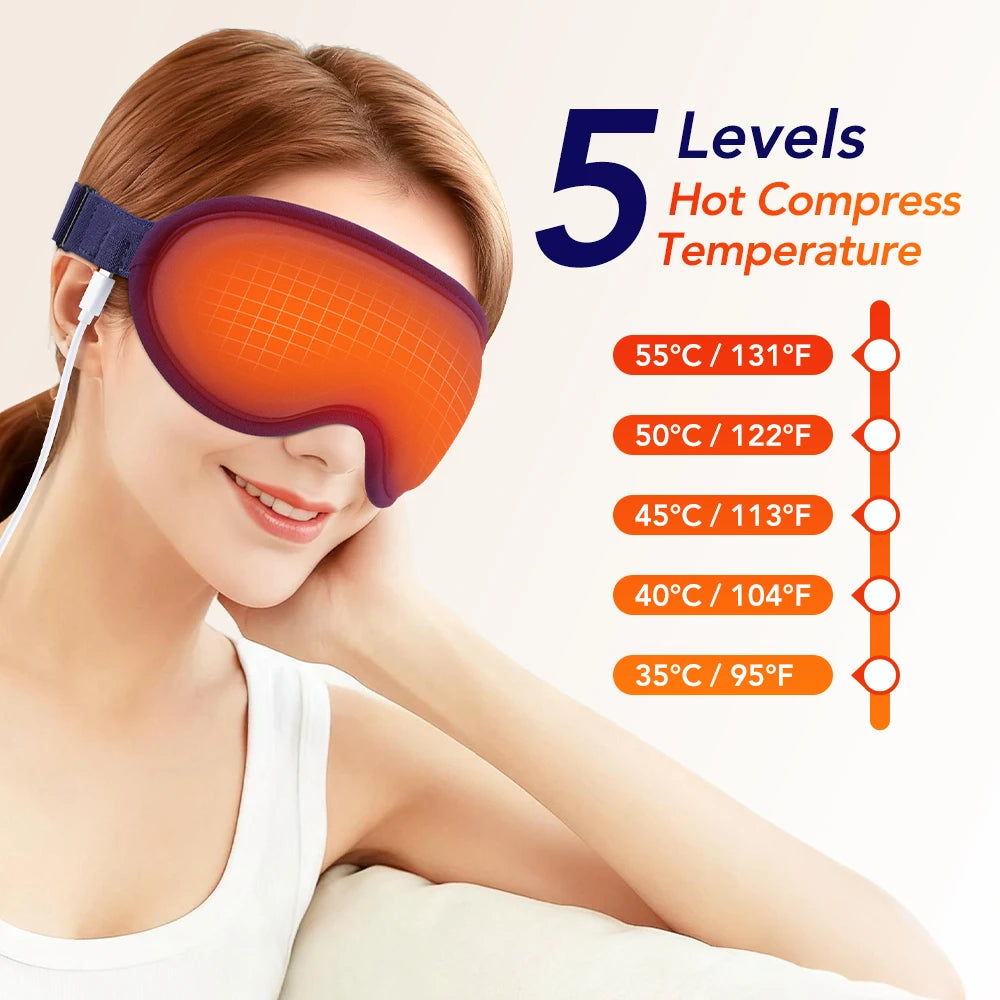 New Heated Eye Mask with 5-Level Hot Compress 6 Vibration Modes 3D Massage Sleep Shading Warm Mask Eye Compress for Relaxation