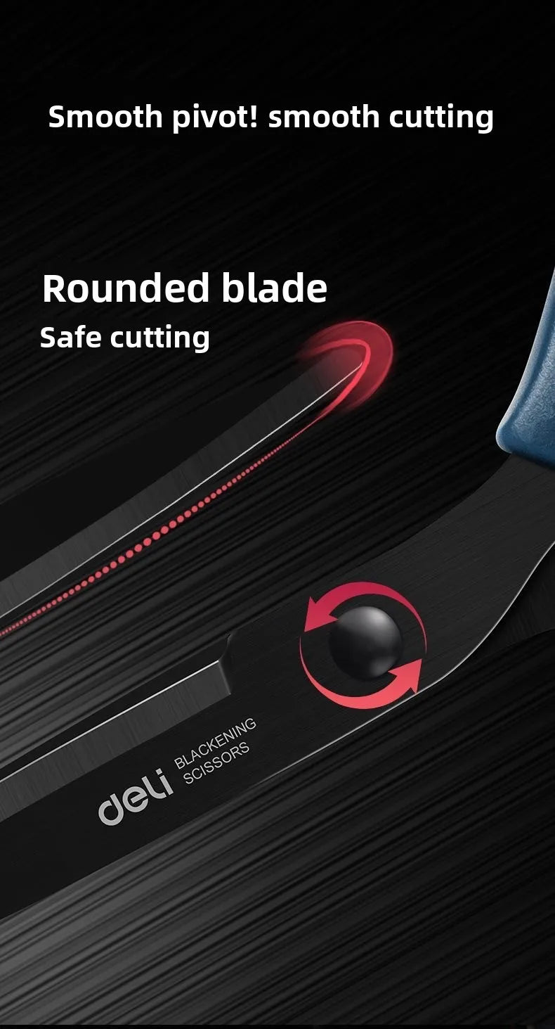Deli Black Blade Scissors Stainless Steel Anti-Rust Shears Comfort Grip Office School Home Craft Cutting Stationery
