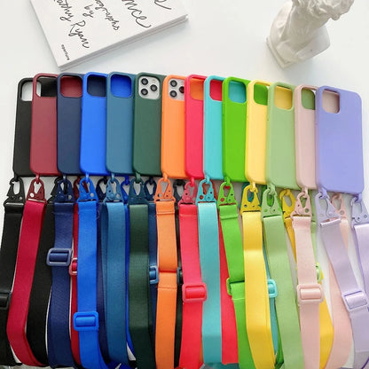 2024 Silicone Lanyard Phone Case For iPhone 12 13 Mini 14 15 16 Pro Max X XR XS Cover With Neck Strap Crossbody Necklace Cord