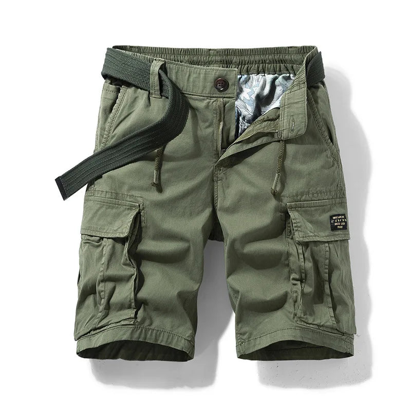 New Summer Men Cotton Multi pockets Cargo Shorts Jogger Loose Pants Man Casual Tooling Shorts Quality Male Shorts Pants NO Belts
