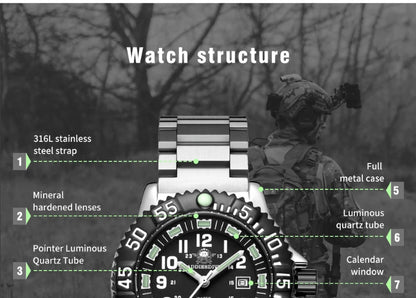 Addies Dive Men Fashion Casual Watch Calendar Display 50m Waterproof Tube Luminous Watch Black Dial Rotating Bezel Quartz Watch