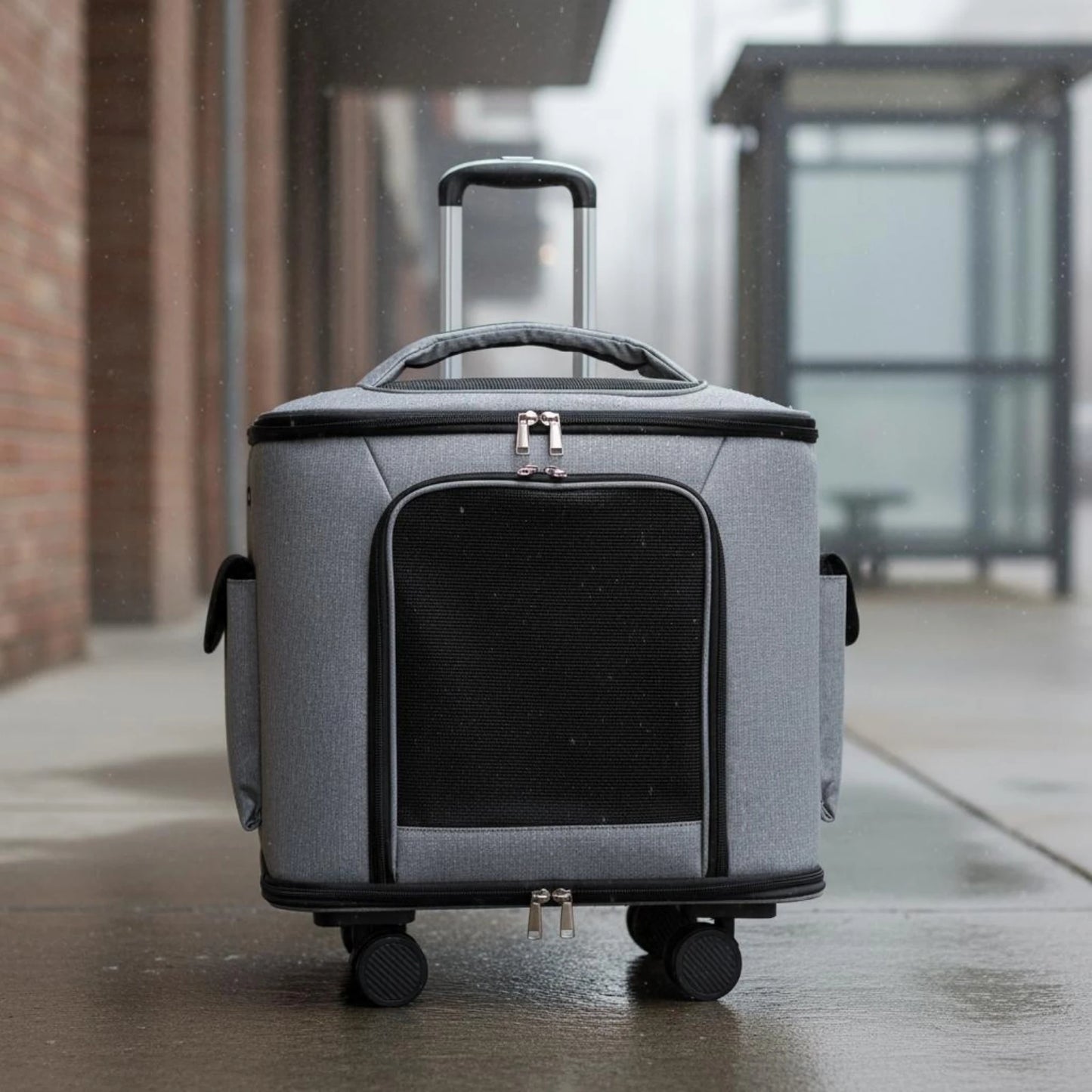 Rolling Pet Carrier Quiet Wheels Feline Carrier Suitcase Feline Travel Bag Large Capacity Portable for Outdoor