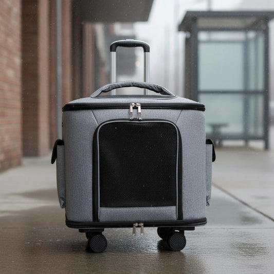 Rolling Pet Carrier Quiet Wheels Feline Carrier Suitcase Feline Travel Bag Large Capacity Portable for Outdoor