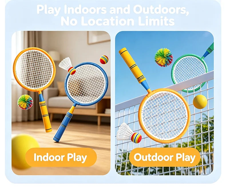 Badminton and Tennis Racket Kid 4in1 Sports Toy Hand Eye Coordination Gifts for Reflex Training Beginners Outdoors Beach