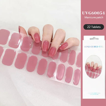 16/22 Tips Semi Cured Gel Nail Stickers for UV Lamp Designer Adhesive Nail Gel Wraps DIY Long-lasting  Nail Decoration