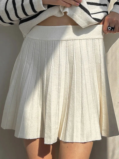Autumn Knit White Mini Pleated Skirts For Women A Line Skirt Gray High Waist Women Knitted Pleated Short Skirts Korean Fashion