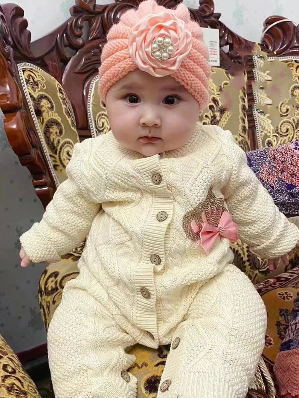 Dollbling Baby Boys' Knit Ribbed Romper Jumpsuit with Bodysuit and Hat 3pcs Set Newborn Cotton Knitted Sweater Romper Suit
