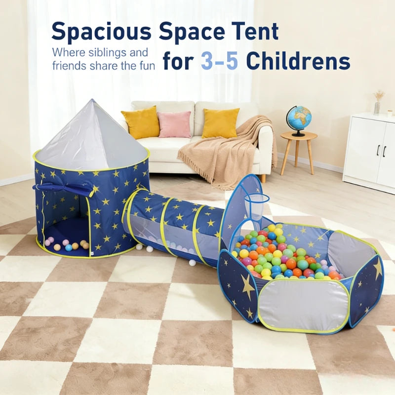 3PC Kids Play Tent with Tunnel and Ball Pit,  Play Tents for Toddlers Playhouse, Indoor & Outdoor Starry Sky Tent with Carry Bag