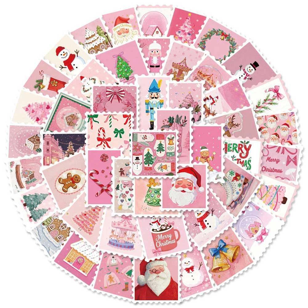 10/30/50pcs Cartoon Pink Christmas Stamps Stickers Cute Santa Claus Aesthetic Decals Luggage Notebook Phone Graffiti Sticker Toy