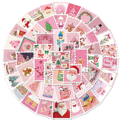 10/30/50pcs Cartoon Pink Christmas Stamps Stickers Cute Santa Claus Aesthetic Decals Luggage Notebook Phone Graffiti Sticker Toy