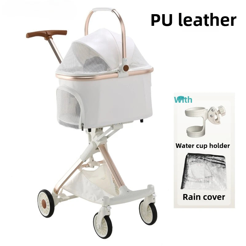 Luxury PU leather pet stroller,Car Pet Basket,lightweight Foldable Dog Travel Stroller,Portable Outdoor Cat and Dog Stroller