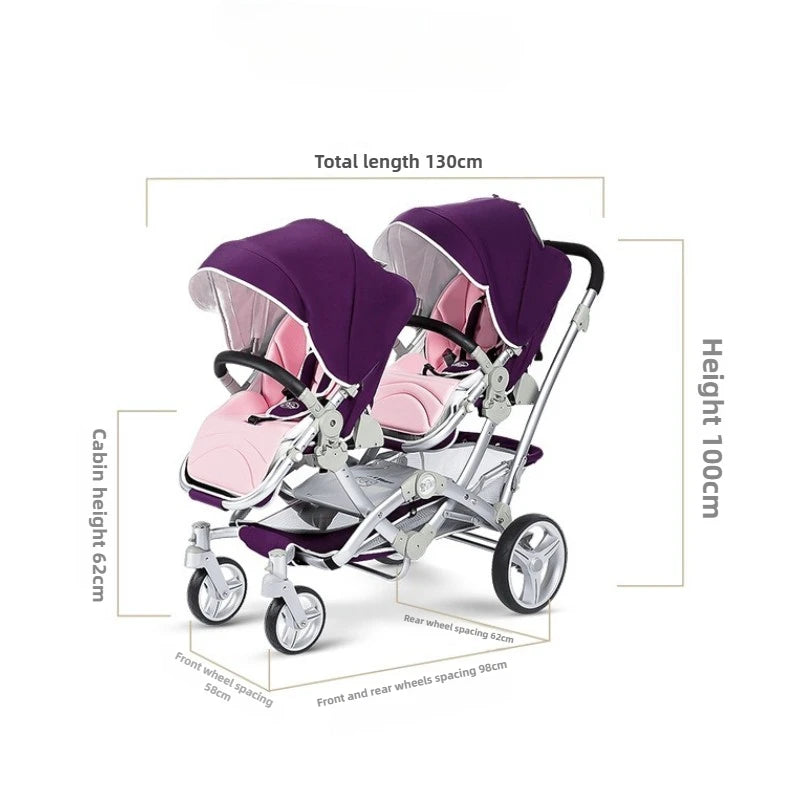 Foldable Twin Baby Stroller,Double Seat Baby Stroller for Two Babies,Shock-absorbing Twin Baby Stroller,Multi-function
