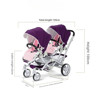 Foldable Twin Baby Stroller,Double Seat Baby Stroller for Two Babies,Shock-absorbing Twin Baby Stroller,Multi-function