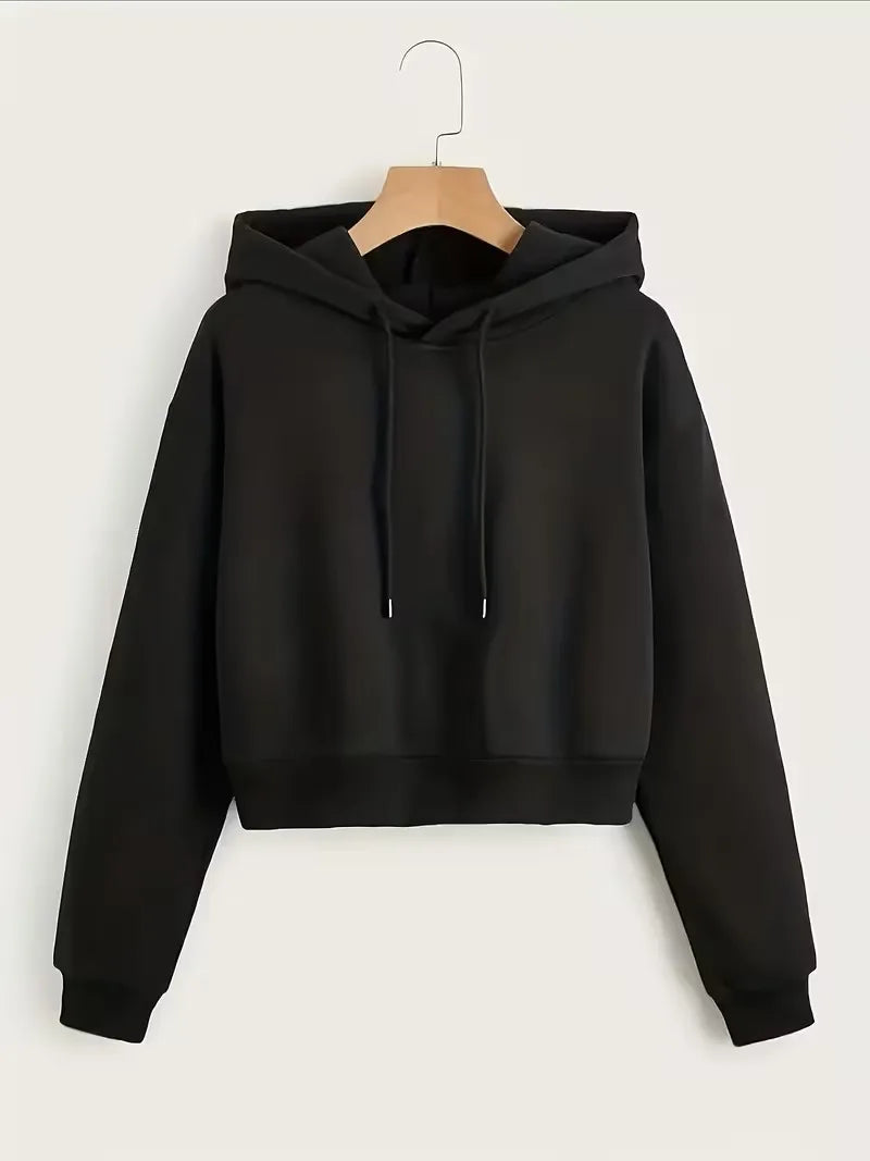 Street Style Solid Color Autumn Winter Cropped Sweatshirt Crop Top Hoodie Y2k Sweatshirts Fashion Casual Style Clothes