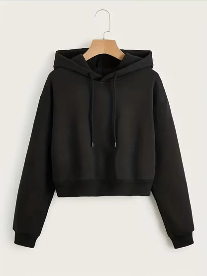 Street Style Solid Color Autumn Winter Cropped Sweatshirt Crop Top Hoodie Y2k Sweatshirts Fashion Casual Style Clothes