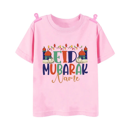 Personalized Eid Mubarak Printed Kids Shirts Custom Name Eid Ramadan Child T-shirt Tops Islamic Muslim Holiday Boys Girls Outfit