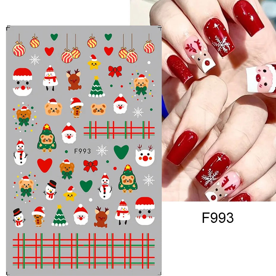 1PCS New Christmas Decorations 2023 New Year Nail Stickers Press on Nails Laser Snowflake Christmas Tree 3D Nail Decal