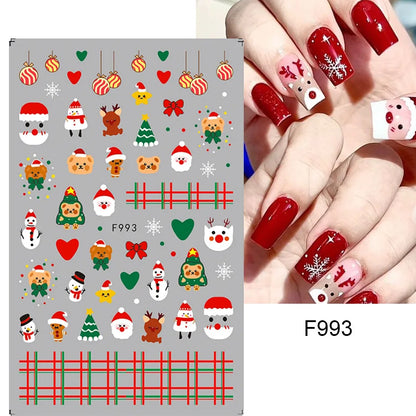 1PCS New Christmas Decorations 2023 New Year Nail Stickers Press on Nails Laser Snowflake Christmas Tree 3D Nail Decal