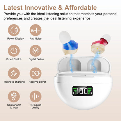 CIC Invisible Digital Hearing Aid, Rechargeable Hearing Amplifiers with Noise Canceling Invisible Amplifier