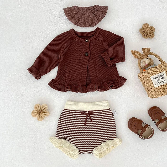 2025 New Autumn Toddler Baby Girl Clothes Set 0-3Yrs Infant Baby Girls Clothing Suit Long Sleeved Cardigan Sweater+PP Shorts