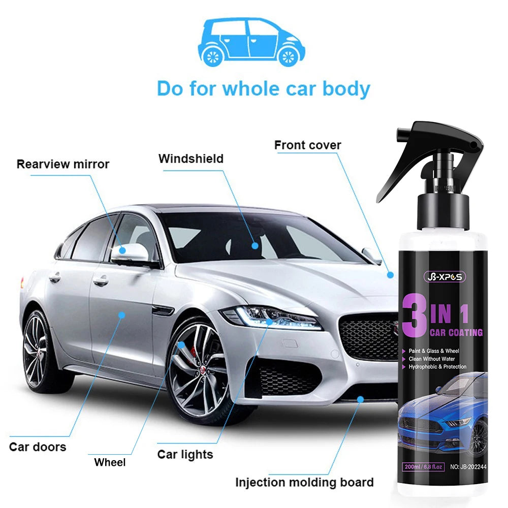 3 in 1 Car Ceramic Coating Nano Super Hydrophobic Protection Polishing Spraying Quick Coat Glass ,Wheel & Paint Care JB XPCS 44