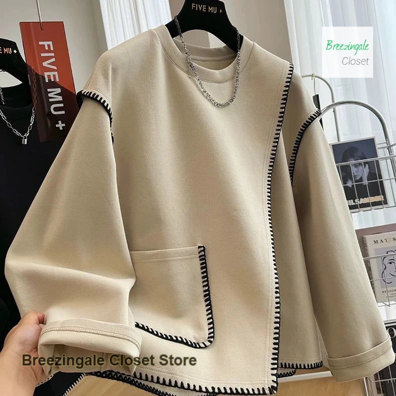 French style solid color extra-large design sense round neck sweater women's new loose fashion casual top in spring and autumn