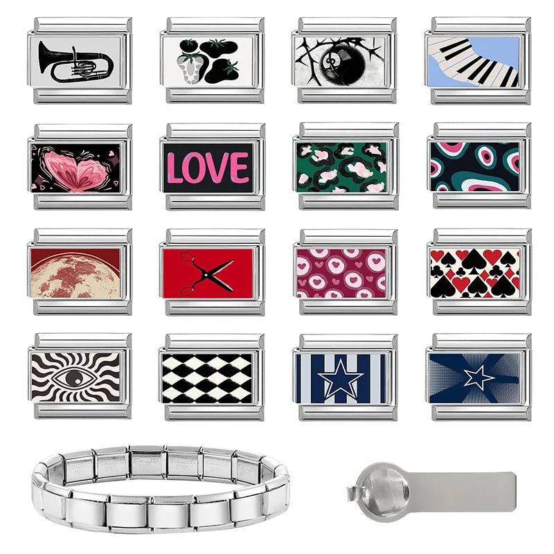 2026 Women Colored Star 1976 Eyes Heart Swan Watermelon Charms Italian Links Fit 9mm Bracelet Stainless Steel DIY Making Jewelry