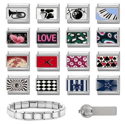 2026 Women Colored Star 1976 Eyes Heart Swan Watermelon Charms Italian Links Fit 9mm Bracelet Stainless Steel DIY Making Jewelry