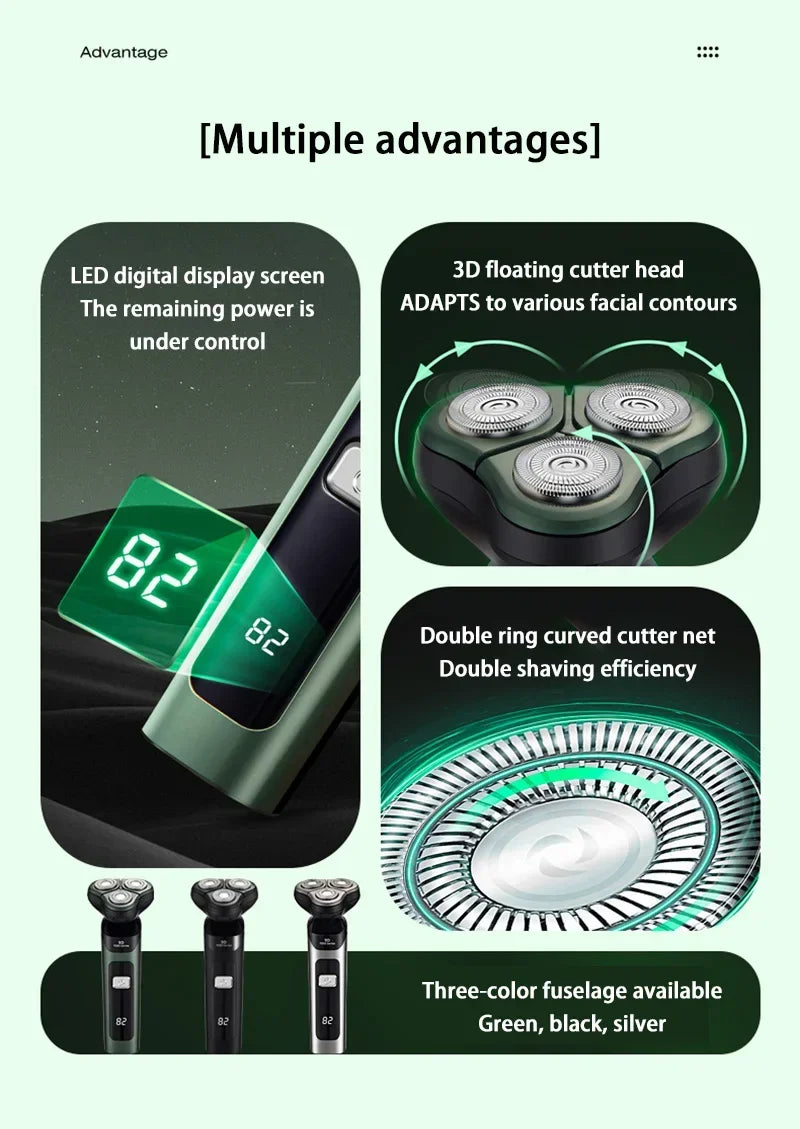 Men's Electric Shaver Intelligent Digital Display Waterproof Full Body Wash High Power Rechargeable Beard Trimmer
