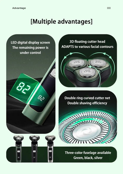 Men's Electric Shaver Intelligent Digital Display Waterproof Full Body Wash High Power Rechargeable Beard Trimmer