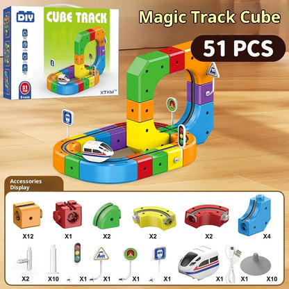 Electric Magnetic Track Set STEM Building Toy with Anti-Gravity Vehicles 100+ Pieces DIY Railway Model Creative Gift for Kids