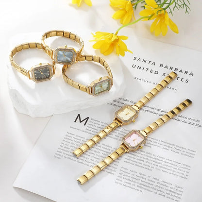 Fashion High Quality Men Women's Stainless Steel Square Round Shiny Zircon Watch Bracelet For Friend Birthday DIY Jewelry Gift