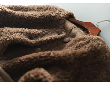 Women Autumn Winter New Outerwear Warm Particle Plush Short Jacket Fur Integrated Lamb Wool Trend Coats