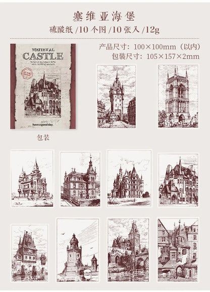 10pcs/lot Memo Pads Material Paper Medieval Castle Journal Scrapbooking paper Card Background Decoration Paper