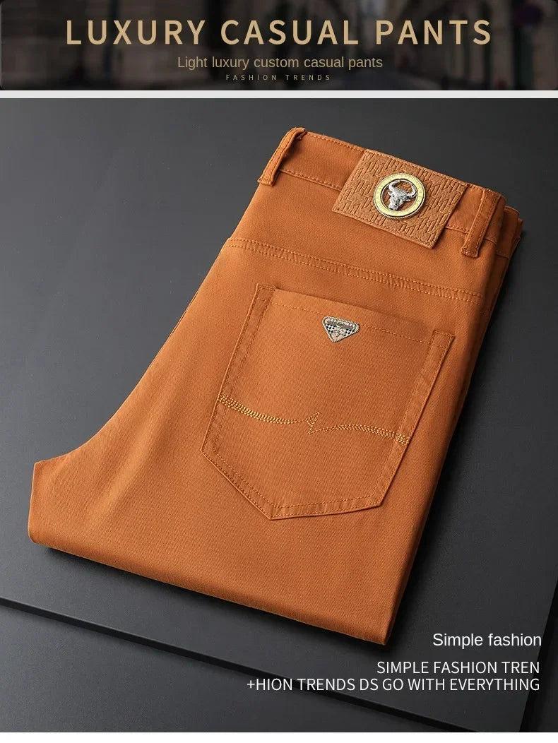 Seven-Color Stretch 97% Cotton and 3% Spandex Jeans Men Trendy Wild Simple High-End Slim-Fitting Small Straight Casual Trousers