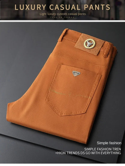 Seven-Color Stretch 97% Cotton and 3% Spandex Jeans Men Trendy Wild Simple High-End Slim-Fitting Small Straight Casual Trousers