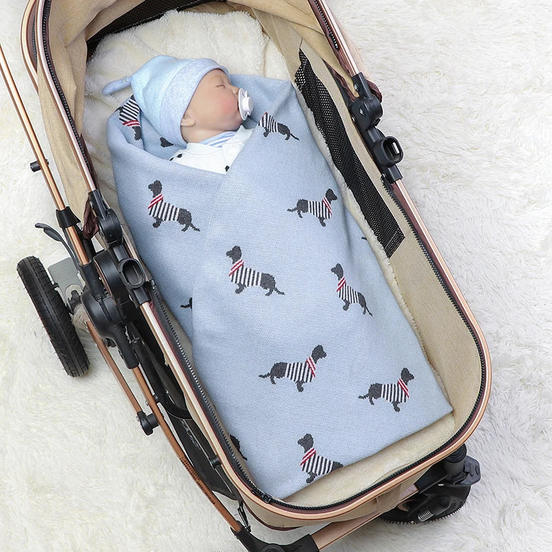 Baby Blanket Cotton Knit Super Soft Newborn Girl Boy Bed Plaid Crib Quilt Cute Dachshund Infant Stroller Covers Swaddle 100*80CM