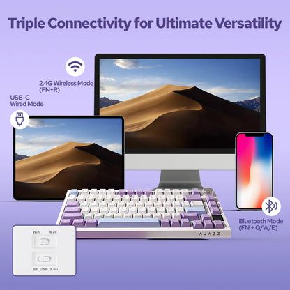 Ajazz AK820 Pro 75% Gasket-mounted Bluetooth 5.1/2.4G Wireless & Wired Mechanical Keyboard with TFT Screen for Gaming