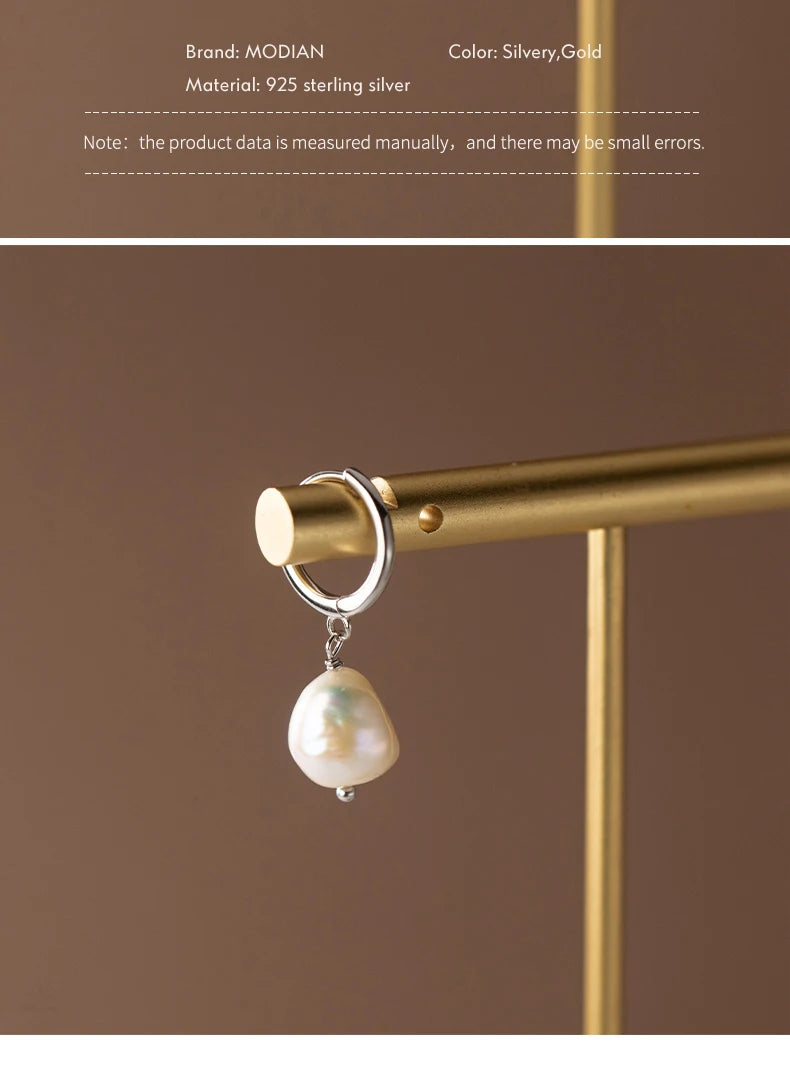 Modian 925 Sterling Silver Baroque Pearl Ear Buckles For Women Trendy Bright Simple Hoop Earrings Fine Jewelry Luxury Gift