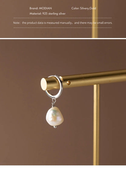 Modian 925 Sterling Silver Baroque Pearl Ear Buckles For Women Trendy Bright Simple Hoop Earrings Fine Jewelry Luxury Gift