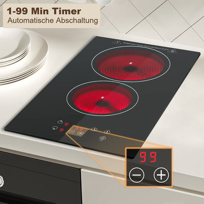 KICHPOWER 2 Plate with Plug Touch Control Glass Ceramic Hob