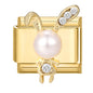 Hot Zircon Rose Flowers Heart Pearl Bowknot Cherry Pendant Italian Charm Links Fit 9mm Stainless Steel Bracelet Women DIY Making