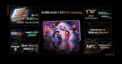 Smartphone Android 15 Cubot P90, 6.88-Inch 120Hz Screen, 24GB RAM+256GB ROM, G100 Octa-core, 2.2GHz, 64MP, 5100mAh,NFC, 4G Phone
