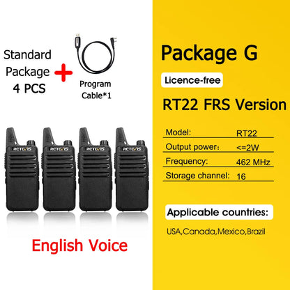 Retevis RT622 Mini Walkie Talkie 4 Pcs Walkie-talkies PMR446 FRS Portable Two Way Radio Communication Radio for Restaurant Hotel