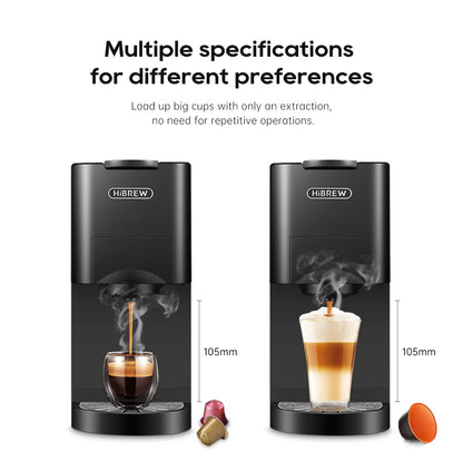 HiBREW Coffee Machine 4in1 Multiple Capsule Espresso Dolce Milk Nes ESE Pod Powder Coffee Maker Stainless Metal H3D