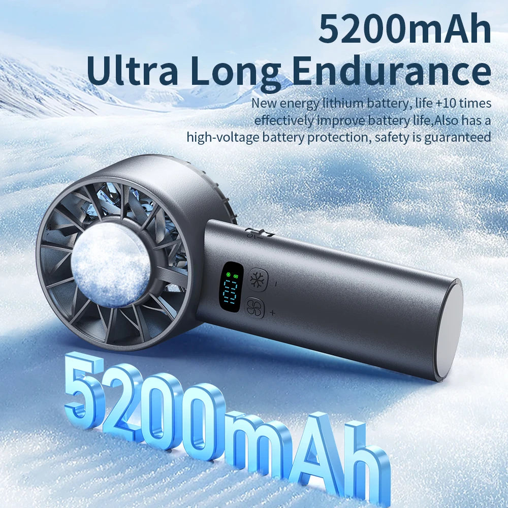 Portable Mini Fan Handheld Fan Ice Compress LED Display Ice Face 100 Wind Speeds 5200mAh USB Rechargeable Battery Fan