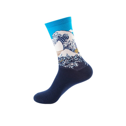 1 Pair Van Gogh Starry Night Cotton Socks Women Men Mona Lisa Oil Painting Retro-classical Series Skateboard Casual Couple Socks