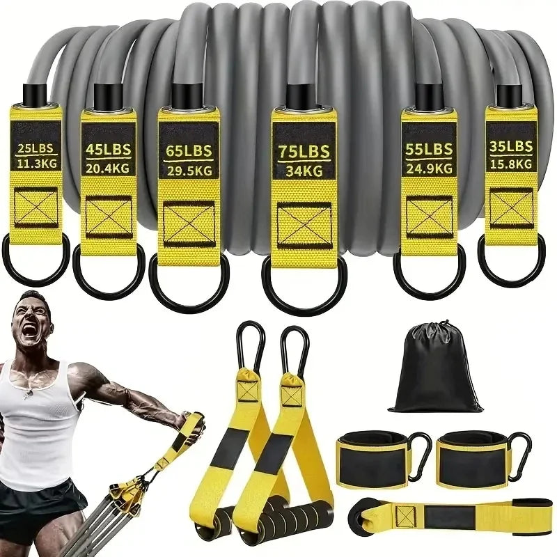 Resistance strap with handle used for muscle training, strength building body shaping, yoga, home fitness equipment - natural