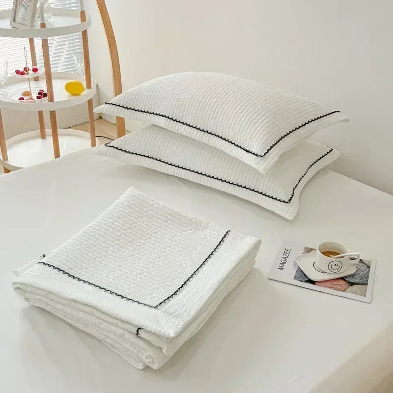 French Skin-friendly Spring Summer Blanket Set Elegance Princess Bubble Yarn Quilted Duvet Lightweight Air Conditioning Quilt