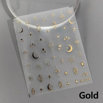 1 piece  5D silver nail stickers metal mini star nail art stickers high quality exquisite decals self-adhesive nail art stickers